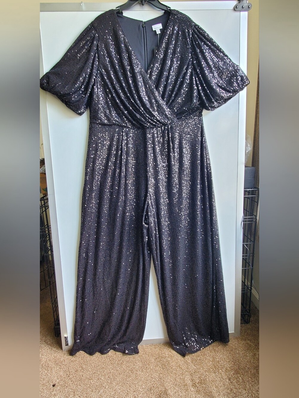 NWT Avenue Nada Black Sequin Wide Leg Jumpsuit Plus Size 20